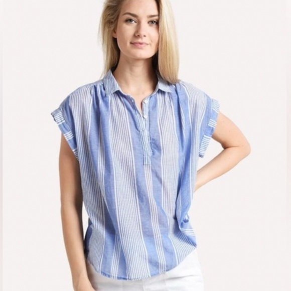 Velvet by Graham & Spencer Blue and White Striped Button Down Shirt - Picture 1 of 2